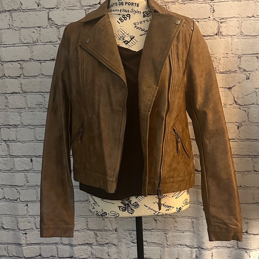 Blu Pepper Leather Embroidered Back Women's Jacket NWT